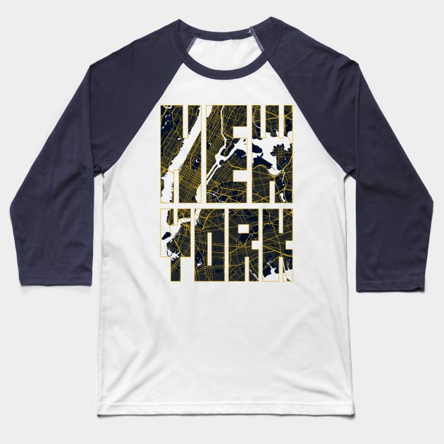 New York, USA City Map Typography - Gold Art Deco Baseball T-Shirt by deMAP Studio